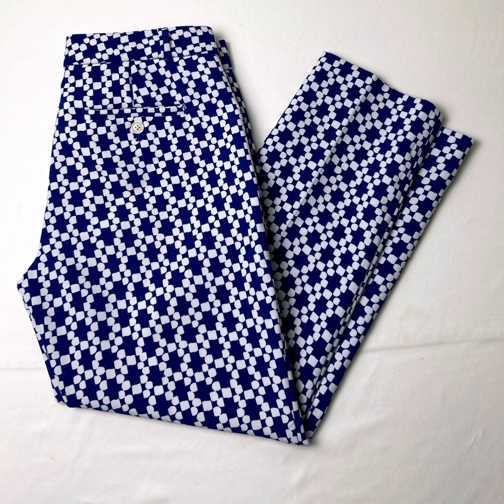 Banana Republic Womens Avery Geometric Checkered Ankle Pants Size 4 Blue White